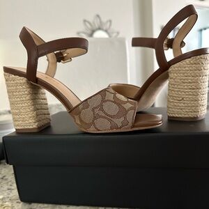 Brown Maddy Sig logo Coach Women's Heeled Sandals